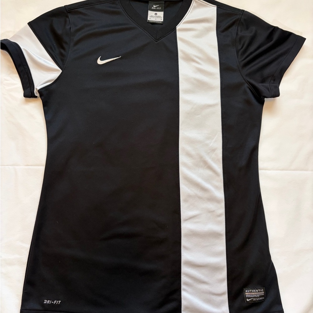 Nike Women's Black and White V-Neck Jersey